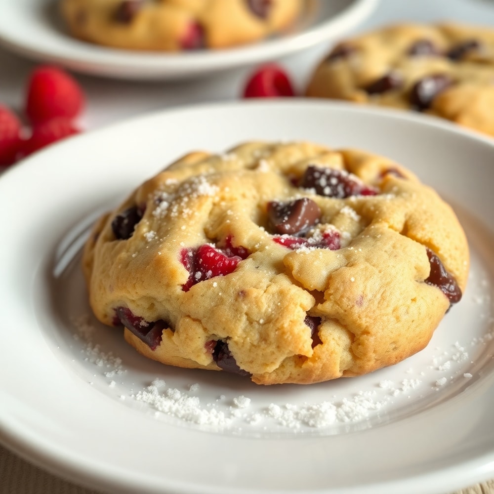 Raspberry Chocolate Chip Cookies on a cooling rack
