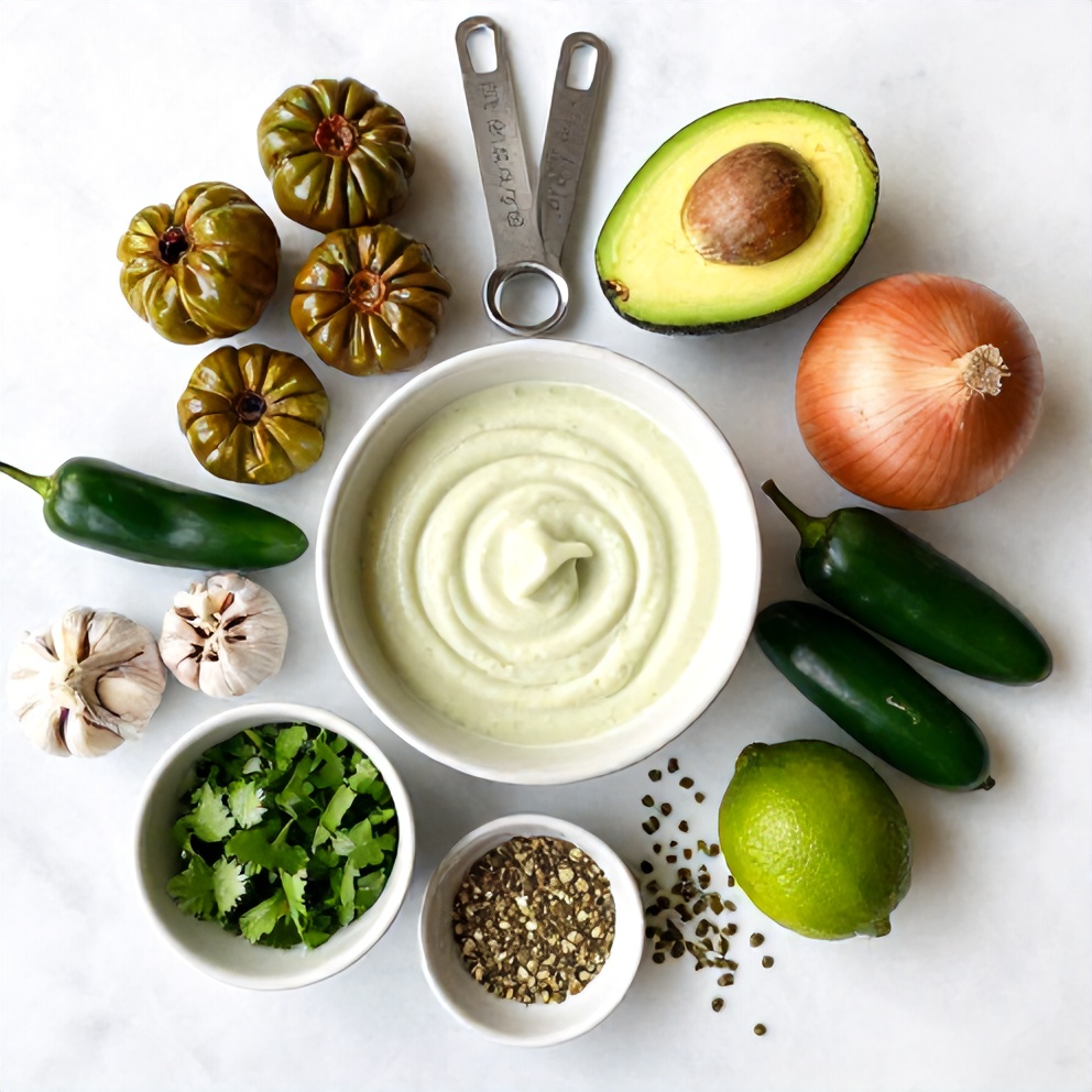 Raw Ingredients for Roasted Tomatillo Avocado Crema