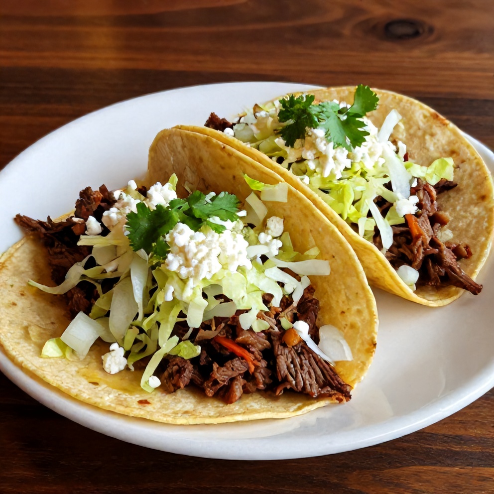 Plated Serving of Slow Braised Mexican Birria Tacos