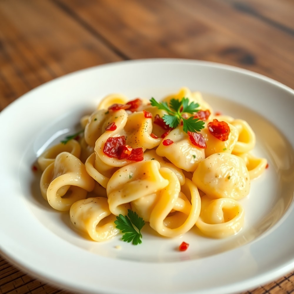 Plated Tortellini Carbonara