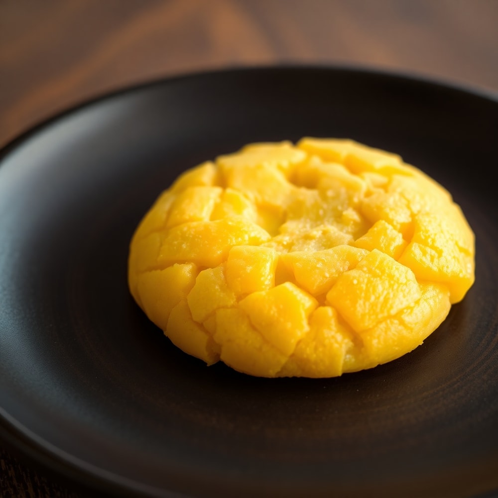 Tropical Mango Cookie on a dark wooden plate