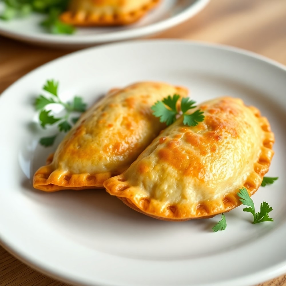 Vegan lentil empanadas on a plate, garnished with fresh parsley